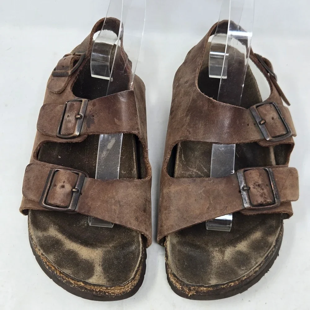 Birkenstock Milano Leather Sandals Brown Oiled Leather Backstrap Mens 40 L9 M7